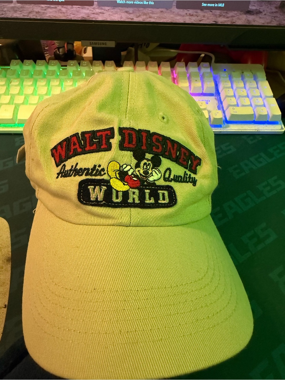 Disney Yellow Kids Hat with Embroidered Mickey and Walt Disney World Patch